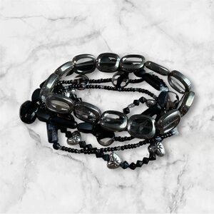 Handmade Black Multicolored Beaded Bracelet Bundle Lot of 5